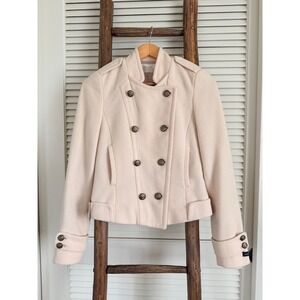 RYAN NEW YORK Double Breasted Angora Blend Wool Coat Jacket Cream Womens